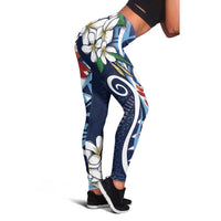 Bula Fiji Tagimaucia Mix Plumeria Masi Tapa Leggings Blue LT7 - Polynesian Pride