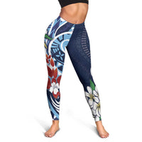 Bula Fiji Tagimaucia Mix Plumeria Masi Tapa Leggings Blue LT7 - Polynesian Pride