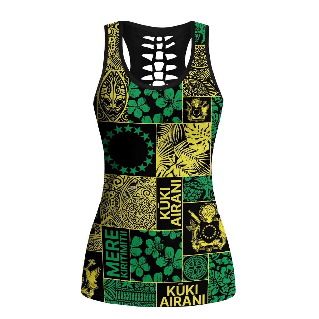 Cook Islands Mere Kiritimiti Hollow Tank Top Pacific Patchwork Xmas Vibes LT9 Female Green - Polynesian Pride