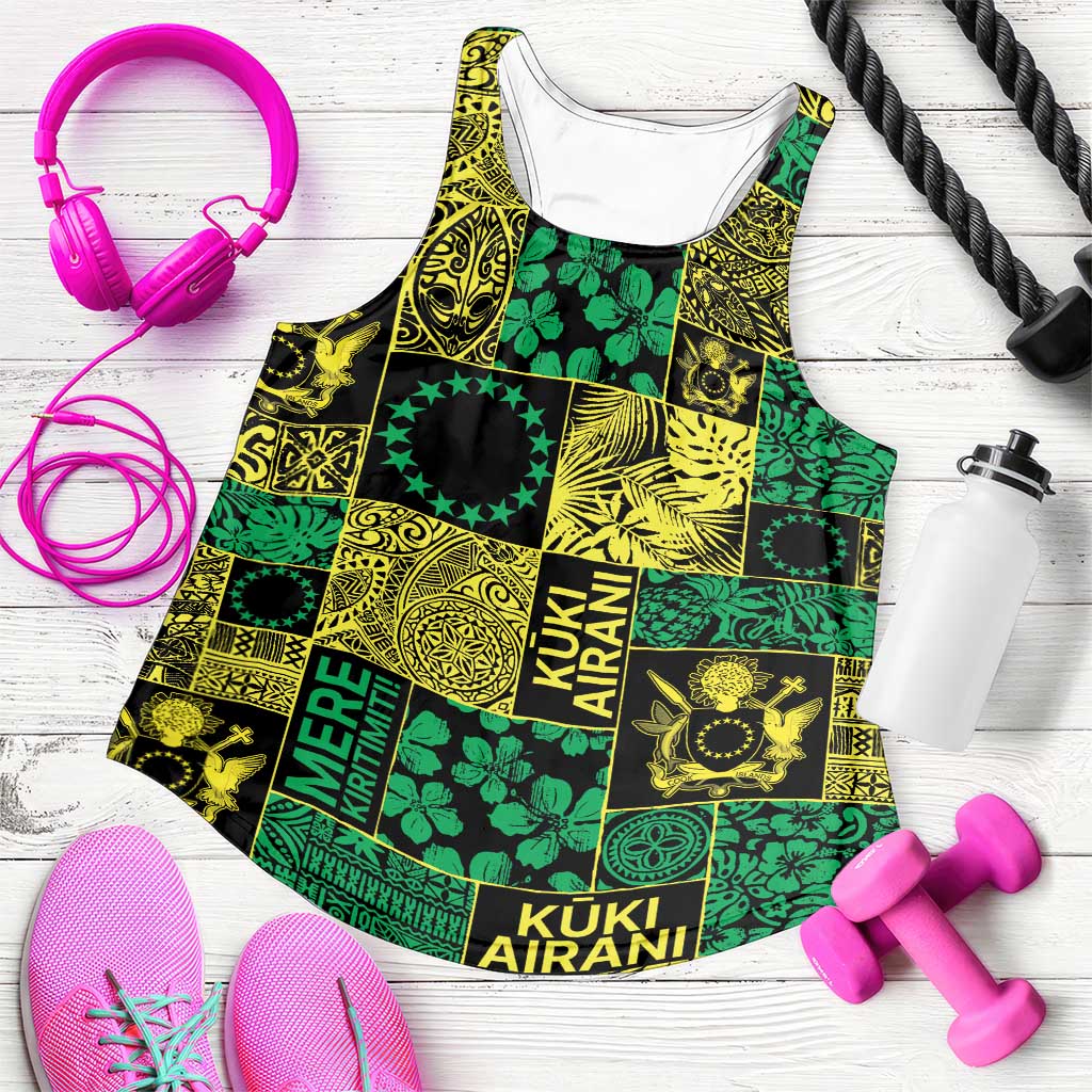 Cook Islands Mere Kiritimiti Women Racerback Tank Pacific Patchwork Xmas Vibes - Polynesian Pride