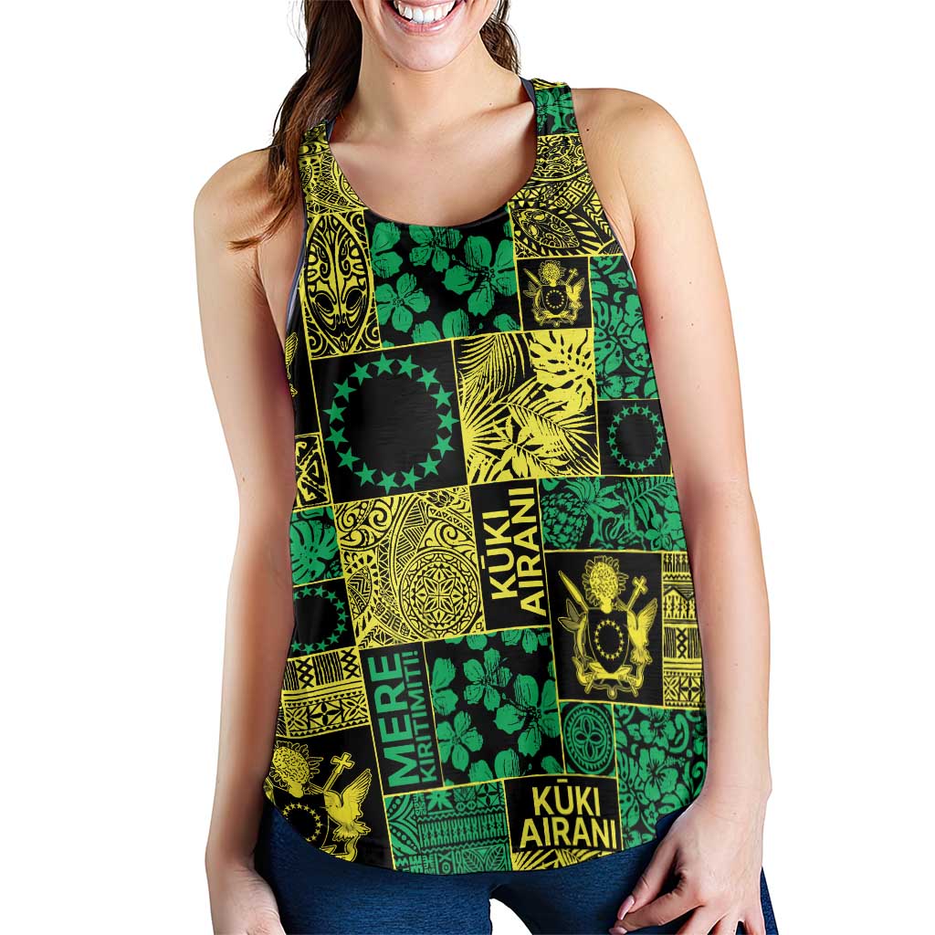 Cook Islands Mere Kiritimiti Women Racerback Tank Pacific Patchwork Xmas Vibes - Polynesian Pride