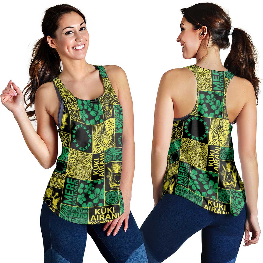 Cook Islands Mere Kiritimiti Women Racerback Tank Pacific Patchwork Xmas Vibes - Polynesian Pride