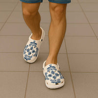 Cook Islands Navy Blue Tivaevae Clogs Shoes LT05 - Polynesian Pride
