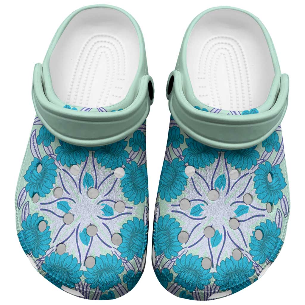 Cook Islands Tivaevae Quilt Clogs Shoes Aqua LT05 Aqua - Polynesian Pride