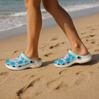 Cook Islands Tivaevae Quilt Clogs Shoes Aqua LT05 - Polynesian Pride