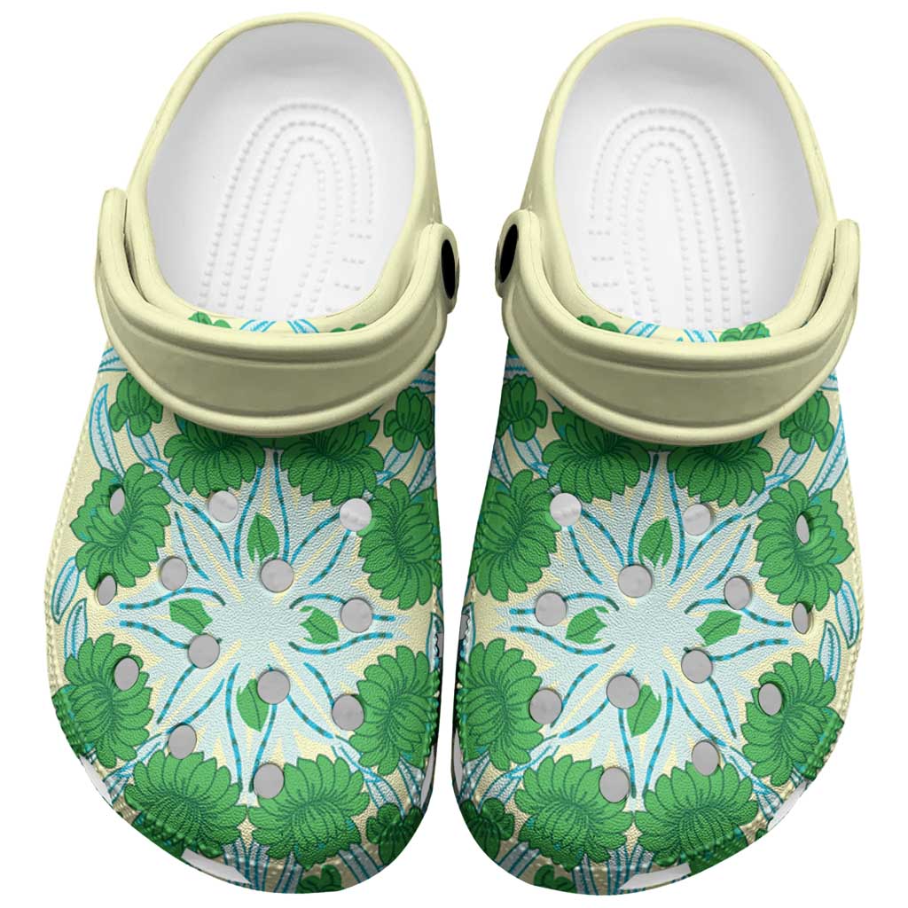 Cook Islands Tivaevae Quilt Clogs Shoes Beige LT05 Beige - Polynesian Pride