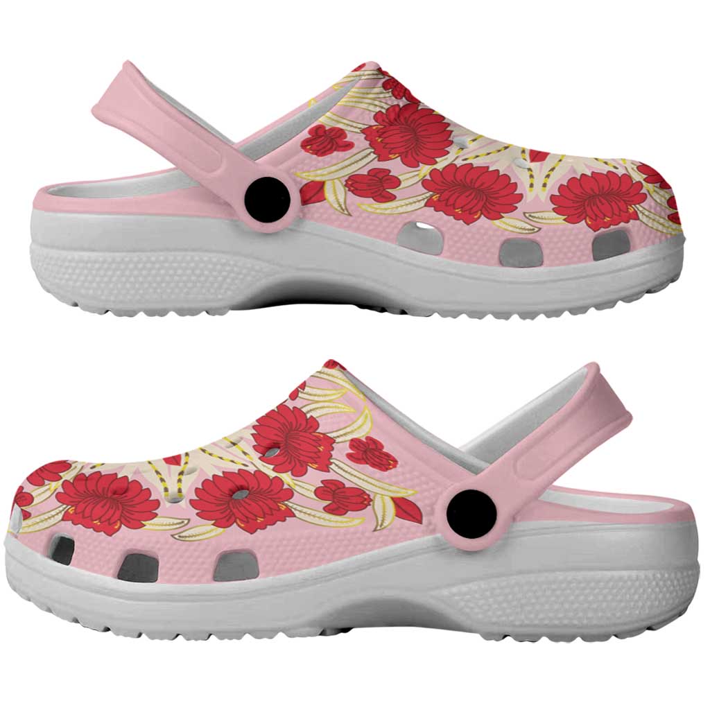Cook Islands Tivaevae Quilt Clogs Shoes Light Pink LT05 - Polynesian Pride