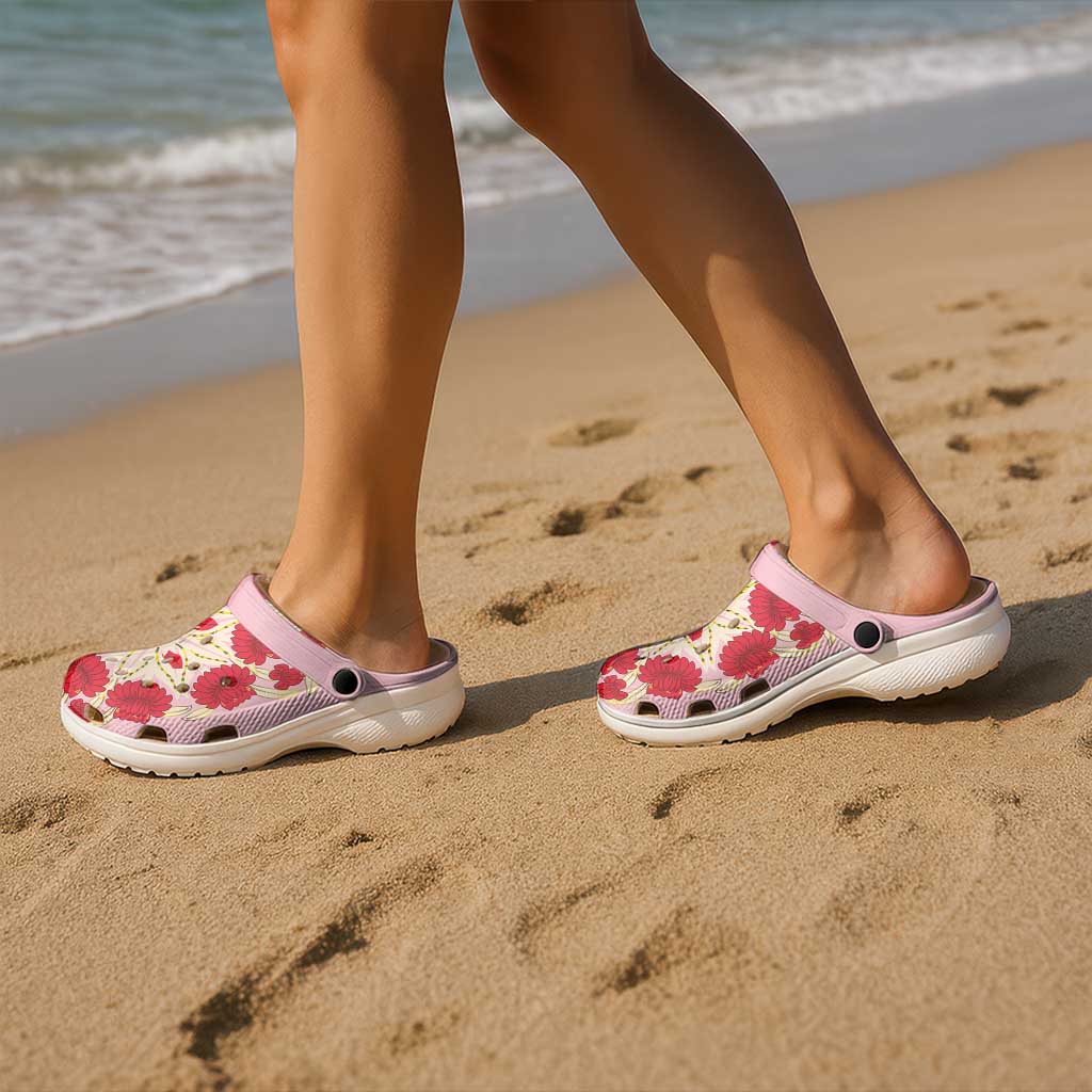 Cook Islands Tivaevae Quilt Clogs Shoes Light Pink LT05 - Polynesian Pride