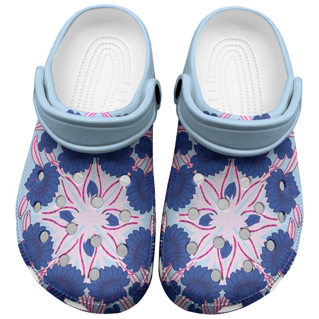 Cook Islands Tivaevae Quilt Clogs Shoes Sky Blue LT05 Sky Blue - Polynesian Pride