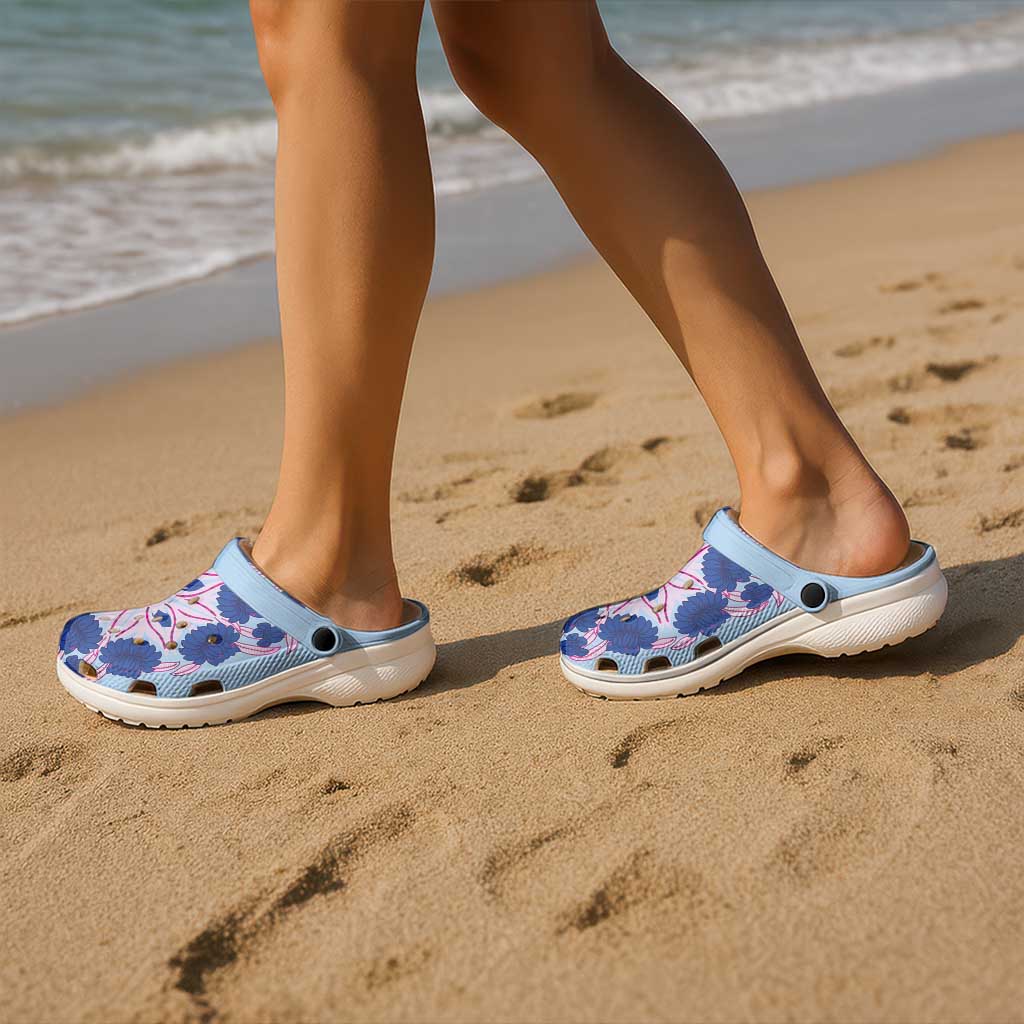 Cook Islands Tivaevae Quilt Clogs Shoes Sky Blue LT05 - Polynesian Pride
