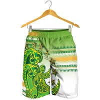 Cook Islands Va'a Race Shorts for Men Te Tatau Tattoos Sporty Style Green-White Color - Polynesian Pride