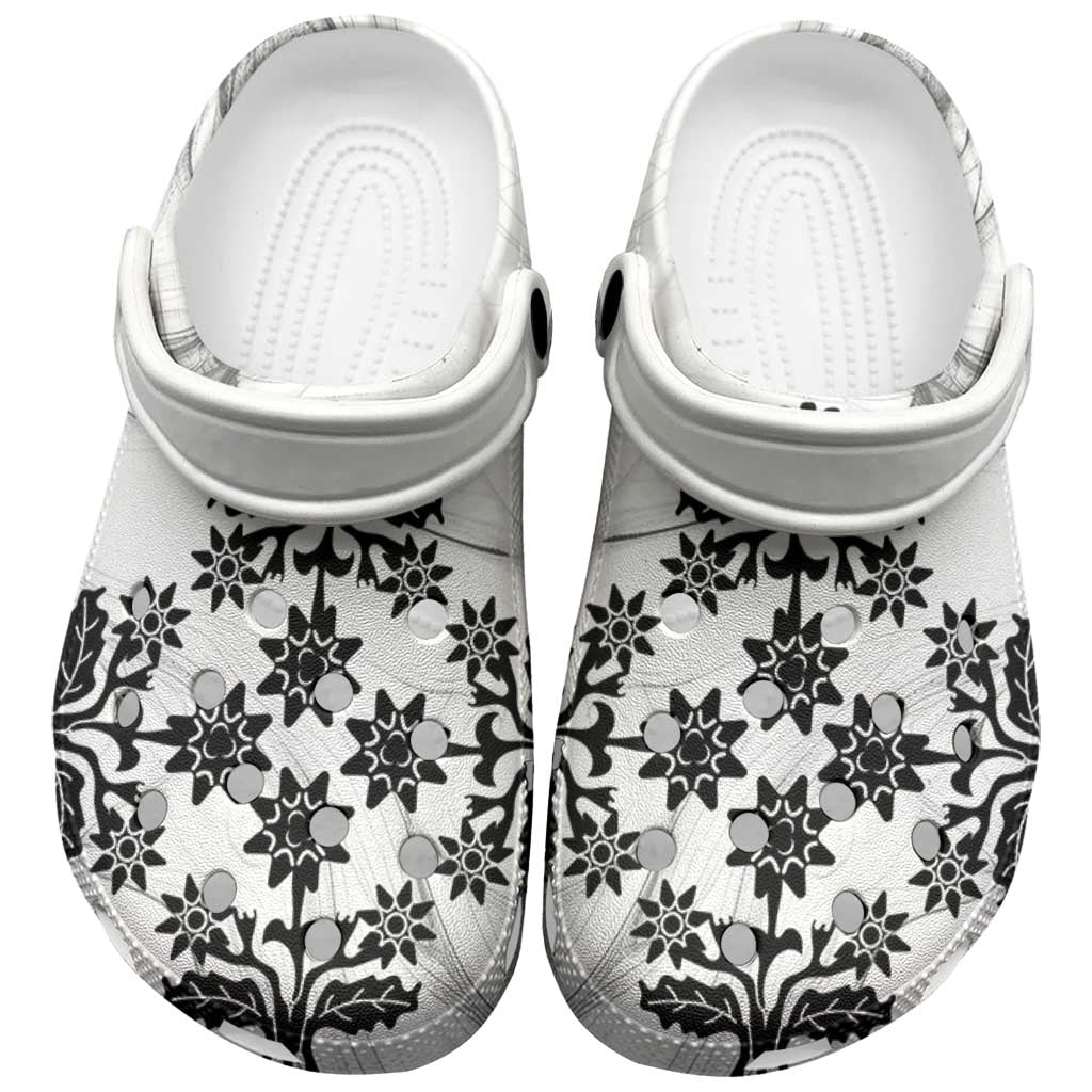 Cook Islands White Marble Tivaevae Clogs Shoes LT05 White - Polynesian Pride