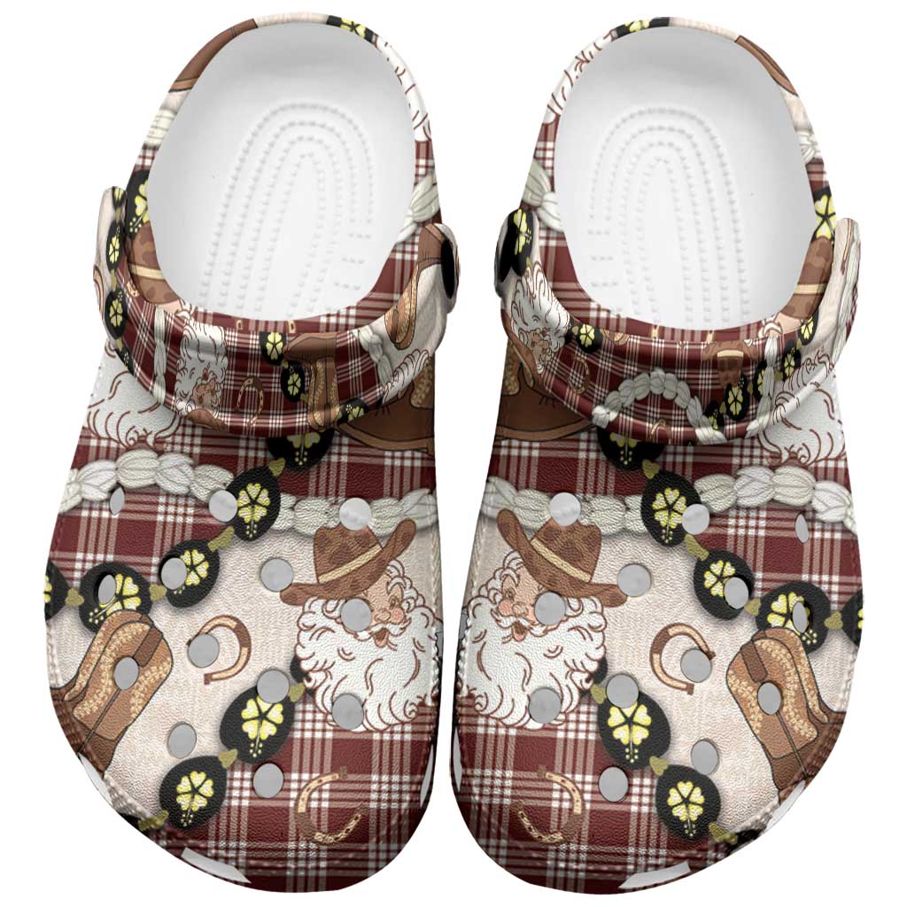 Cowboy Hawaii Mele Kalikimaka Clogs Shoes Paniolo Kukui Nut Pikake Lei Burgundy Version - Polynesian Pride
