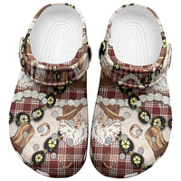 Cowboy Hawaii Mele Kalikimaka Clogs Shoes Paniolo Kukui Nut Pikake Lei Burgundy Version - Polynesian Pride