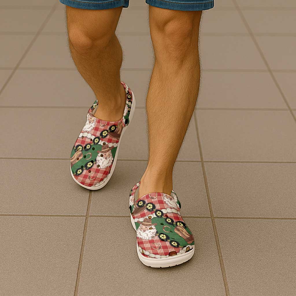 Cowboy Hawaii Mele Kalikimaka Clogs Shoes Paniolo Kukui Nut Pikake Lei Red Version - Polynesian Pride