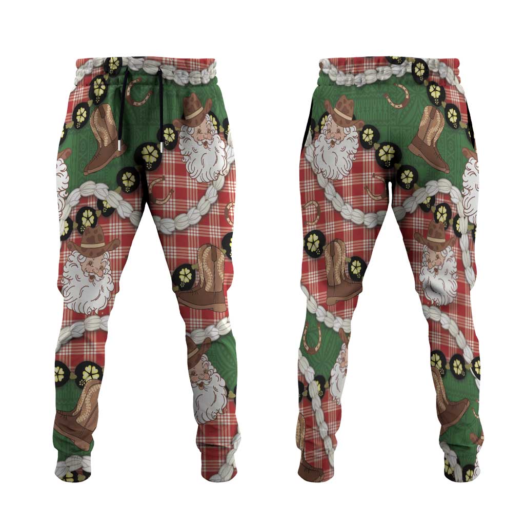 Cowboy Hawaii Mele Kalikimaka Jogger Pants Paniolo Kukui Nut Pikake Lei Red Version - Polynesian Pride