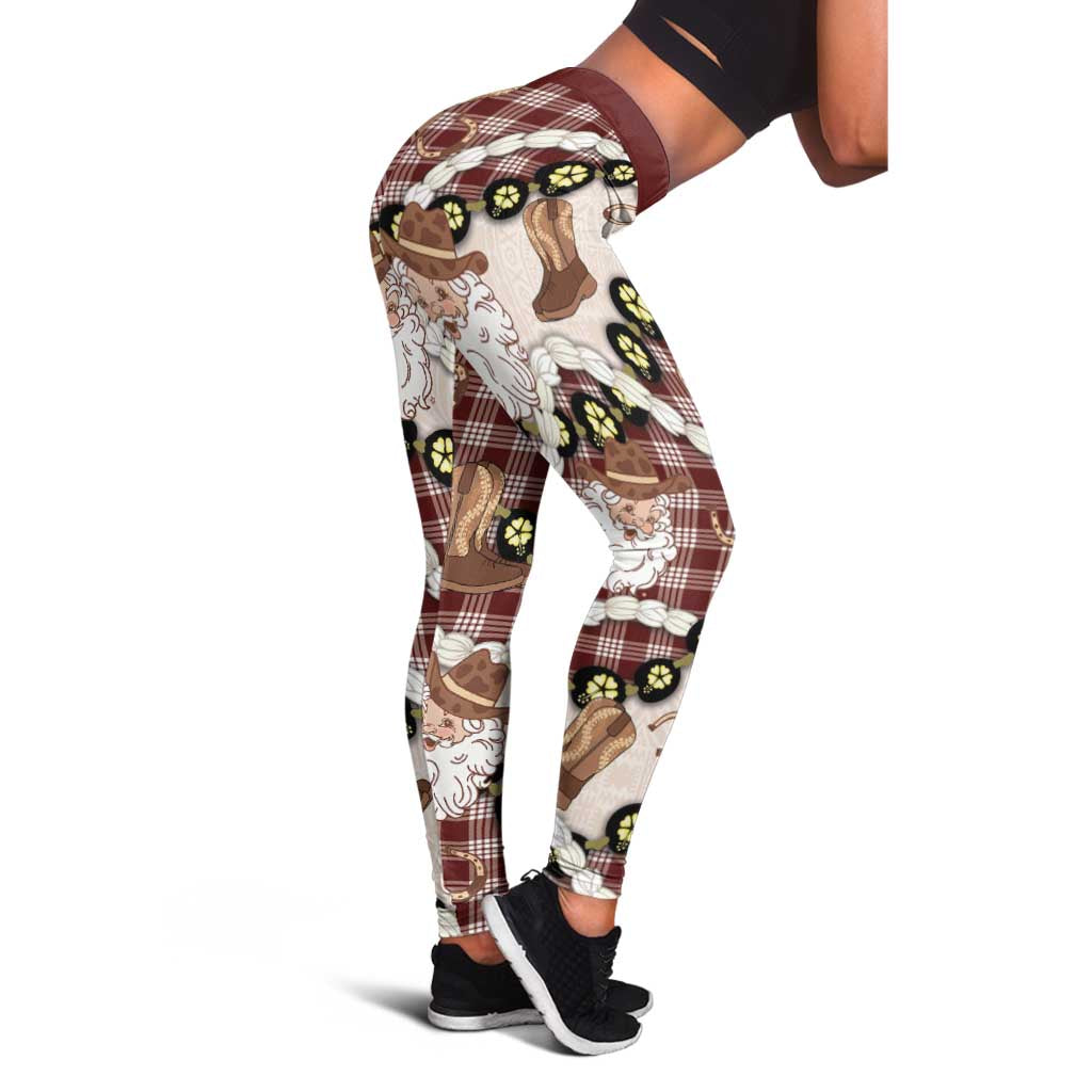 Cowboy Hawaii Mele Kalikimaka Leggings Paniolo Kukui Nut Pikake Lei Burgundy Version - Polynesian Pride