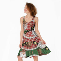 Cowboy Hawaii Mele Kalikimaka Midi Dress Paniolo Kukui Nut Pikake Lei Red Version - Polynesian Pride