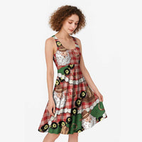 Cowboy Hawaii Mele Kalikimaka Midi Dress Paniolo Kukui Nut Pikake Lei Red Version - Polynesian Pride