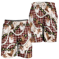 Cowboy Hawaii Mele Kalikimaka Shorts for Men Paniolo Kukui Nut Pikake Lei Burgundy Version - Polynesian Pride