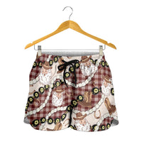 Cowboy Hawaii Mele Kalikimaka Shorts for Women Paniolo Kukui Nut Pikake Lei Burgundy Version - Polynesian Pride