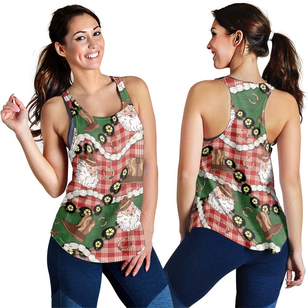 Cowboy Hawaii Mele Kalikimaka Women Racerback Tank Paniolo Kukui Nut Pikake Lei Red Version - Polynesian Pride
