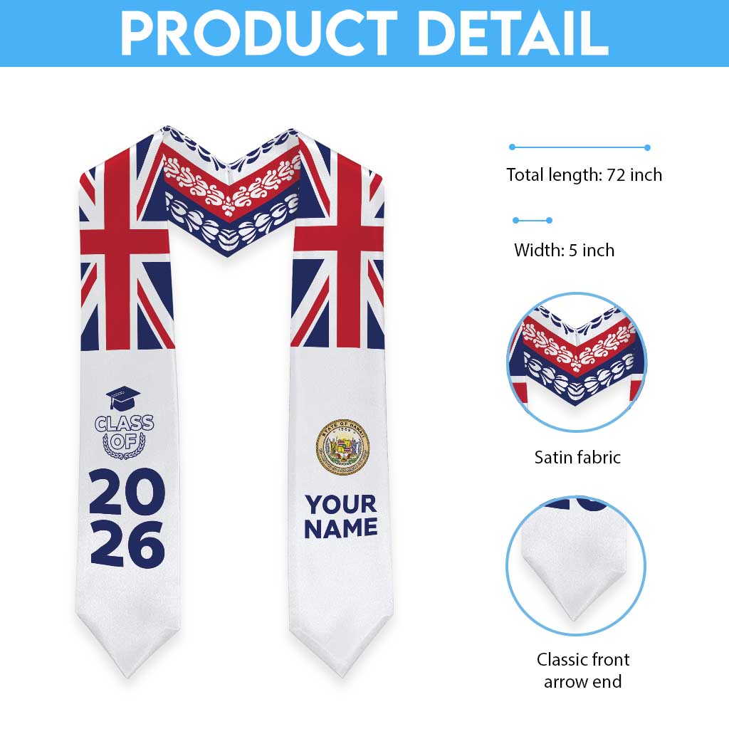 Custom Aloha Hawaii Graduation Stole Hawaiian Flag With Leis LT05 - Polynesian Pride