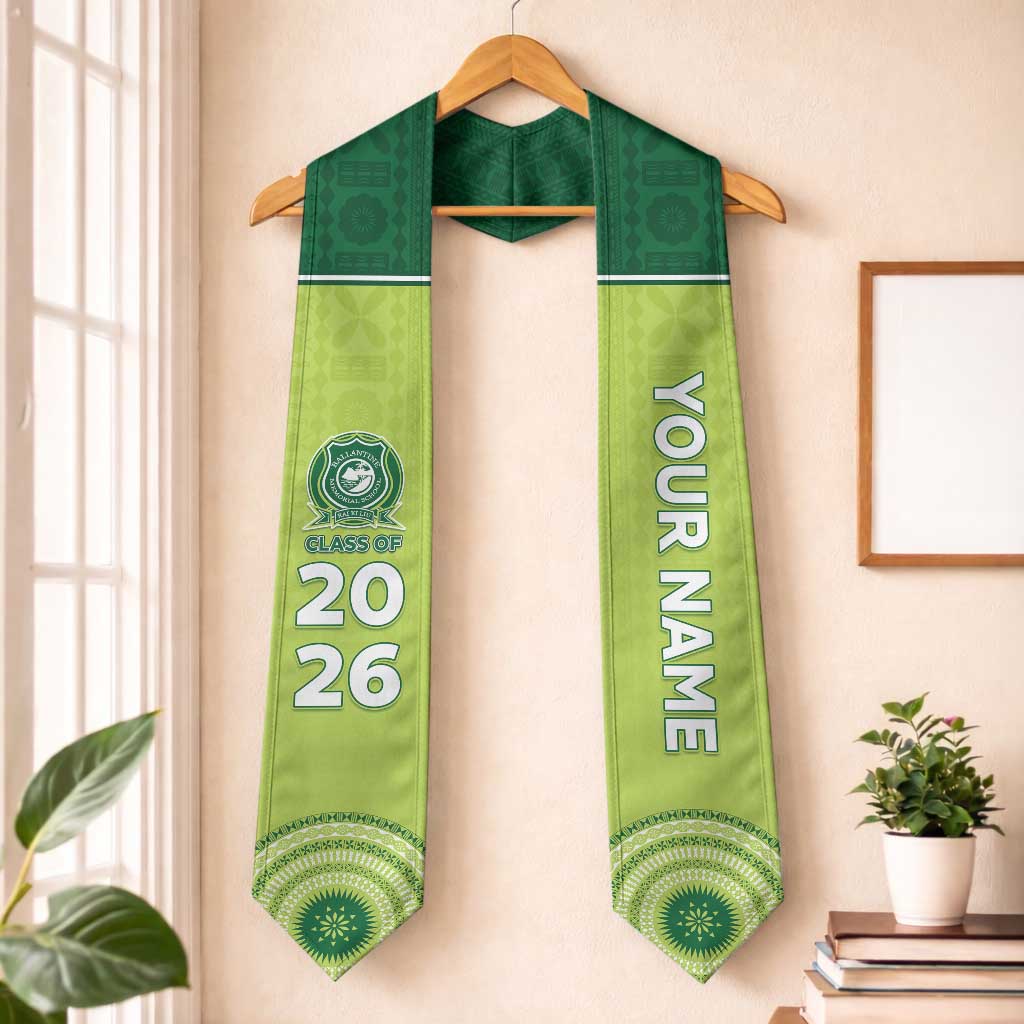 Custom Ballantine Memorial School Graduation Stole With Fijian Tapa Pattern LT05 One Size Green - Polynesian Pride