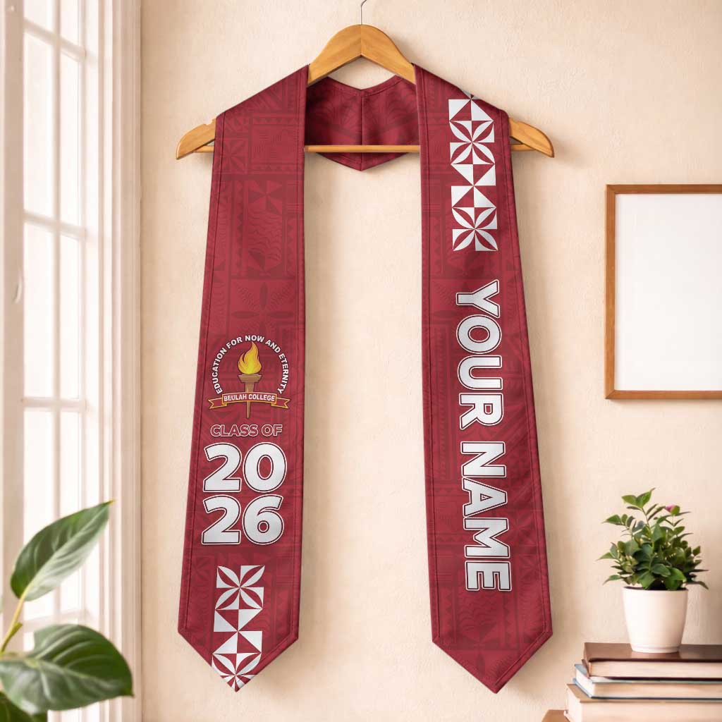 Custom Beulah College Graduation Stole Tongan Ngatu Pattern LT05 One Size Red - Polynesian Pride