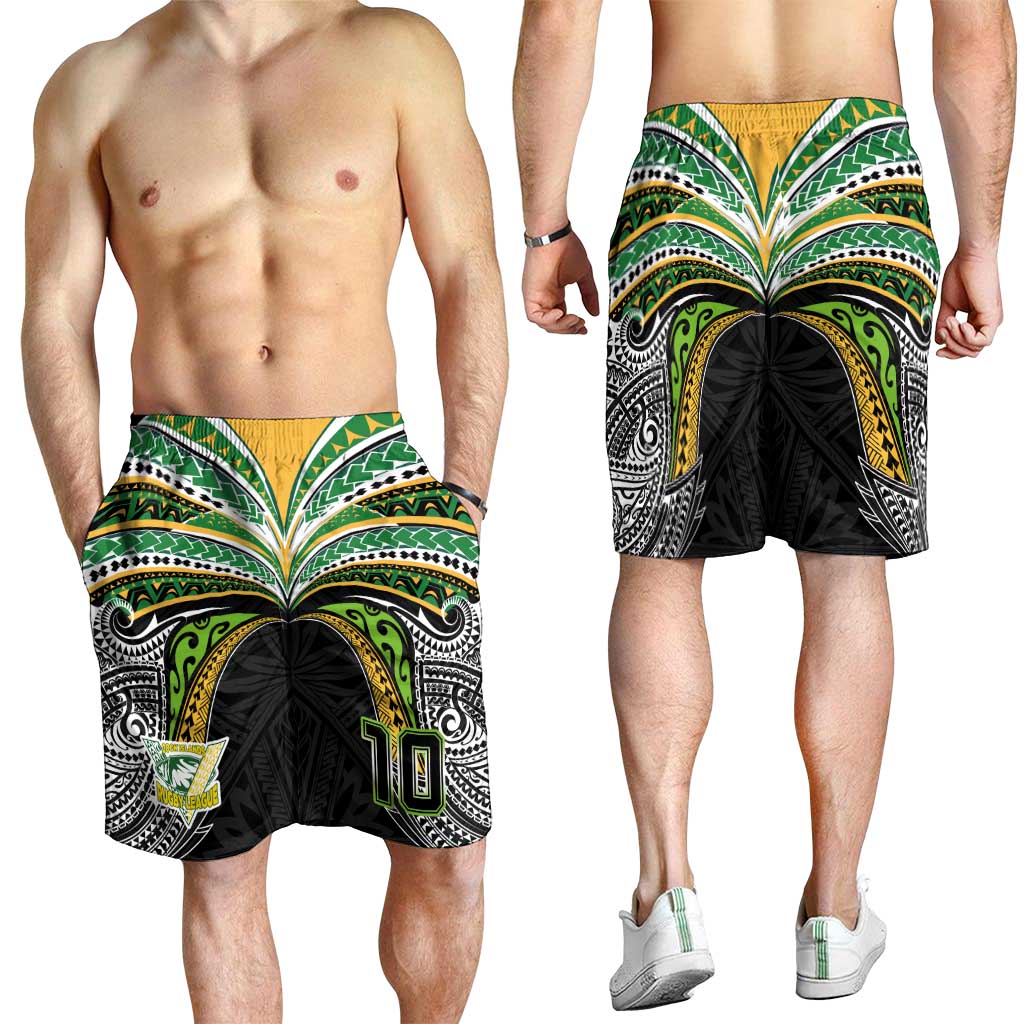 Custom Cook Islands Rugby League Shorts for Men Tatau Tribal Motifs-Black Color - Polynesian Pride