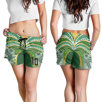 Custom Cook Islands Rugby League Shorts for Women Tatau Tribal Motifs-Dark Green Color LT03 - Polynesian Pride