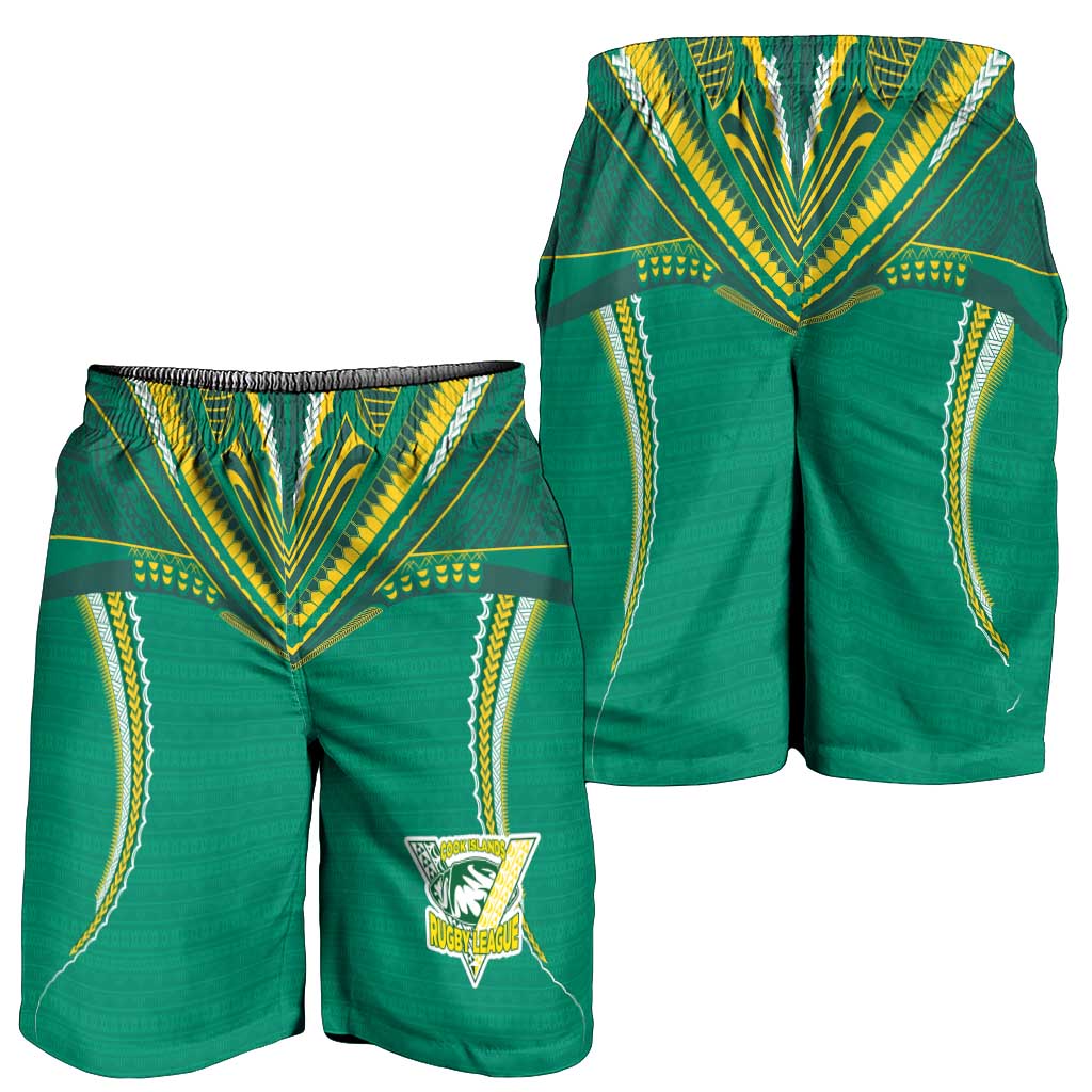 Custom Cook Islands Rugby Shorts for Men Tatau Art Sport Style Green Color LT03 - Polynesian Pride