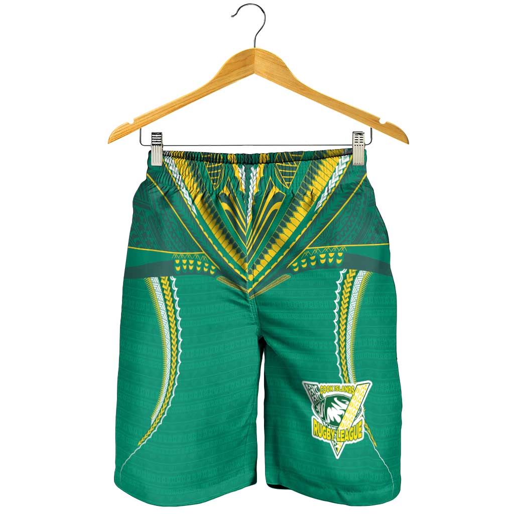 Custom Cook Islands Rugby Shorts for Men Tatau Art Sport Style Green Color LT03 - Polynesian Pride