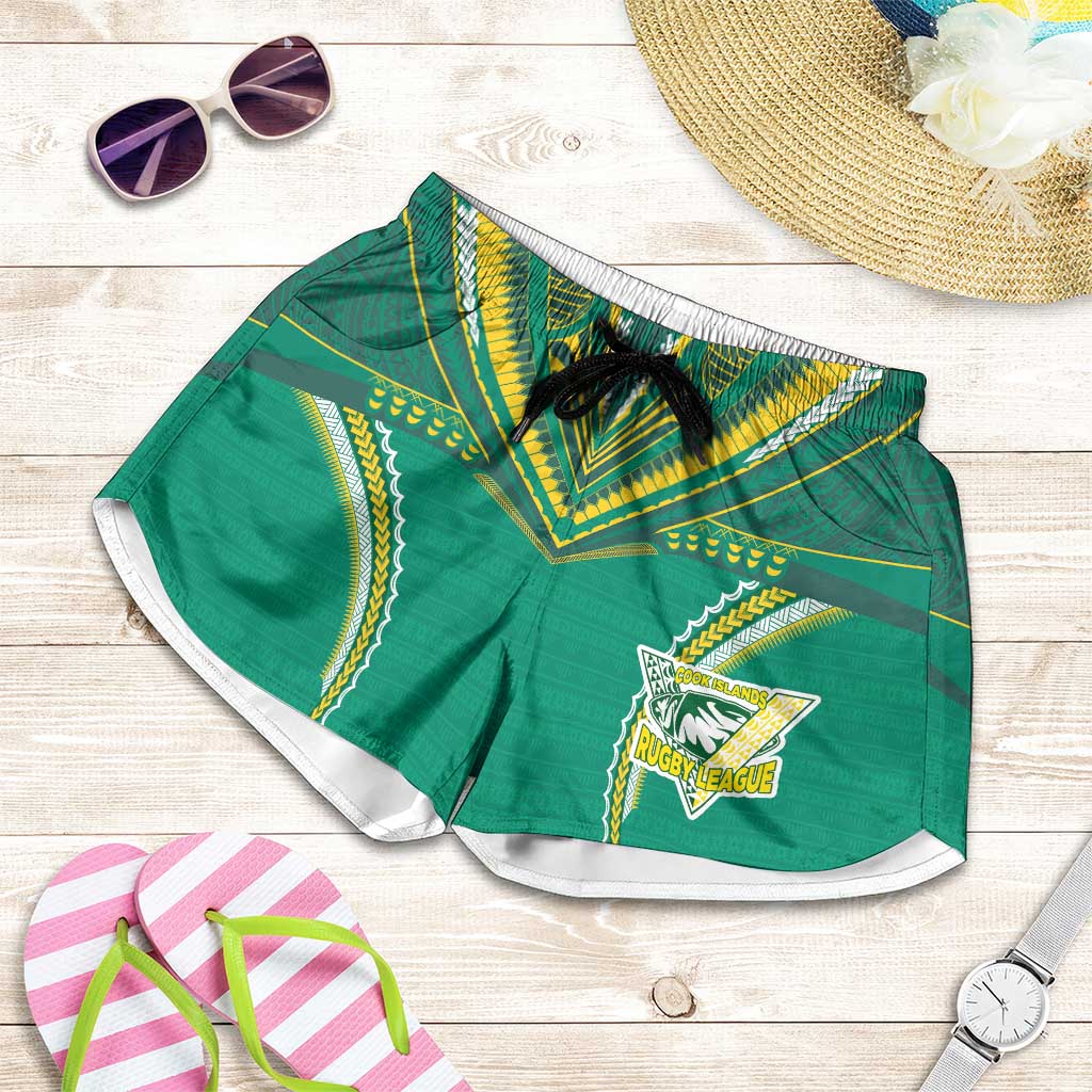 Custom Cook Islands Rugby Shorts for Women Tatau Art Sport Style Green Color LT03 Green - Polynesian Pride