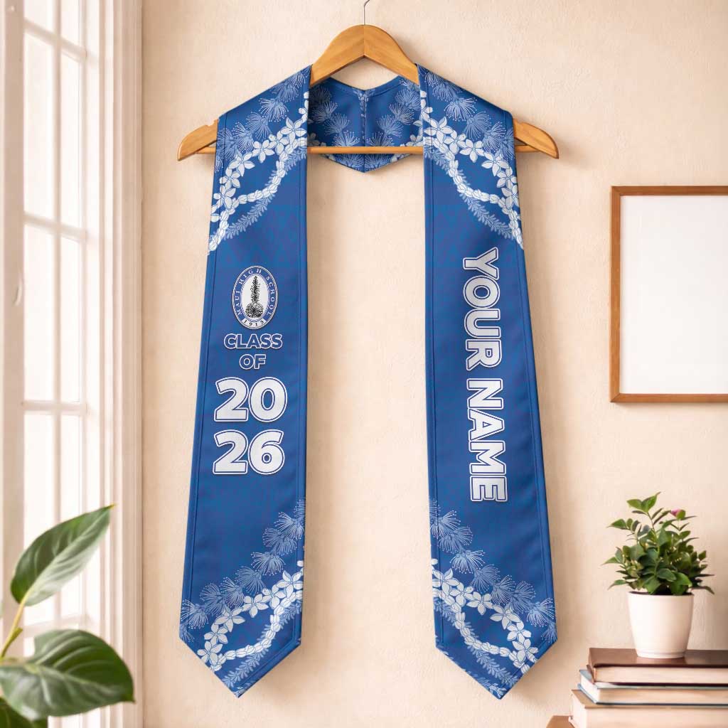 Custom Hawaii Maui High School Graduation Stole Tapa Pattern With Leis