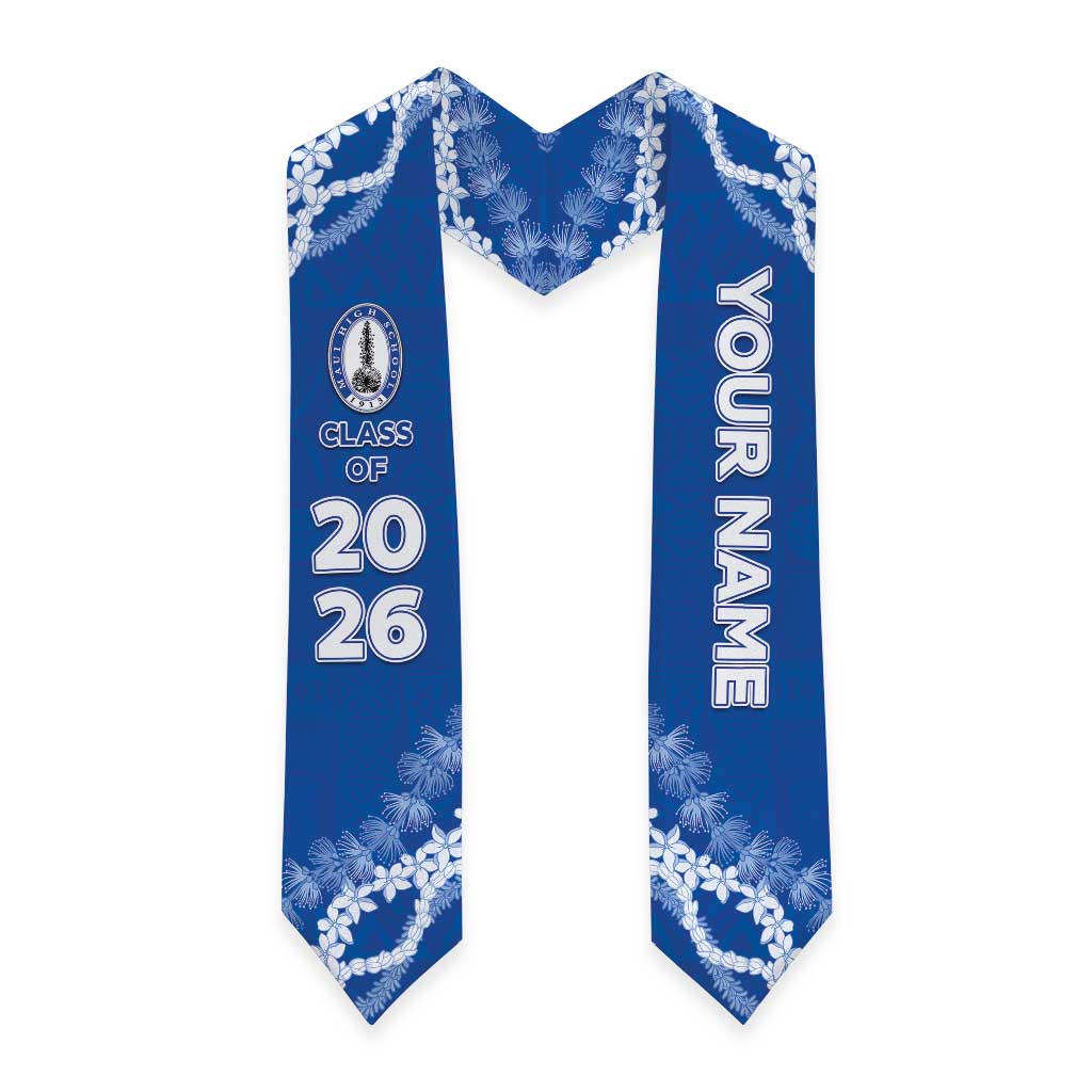 Custom Hawaii Maui High School Graduation Stole Tapa Pattern With Leis