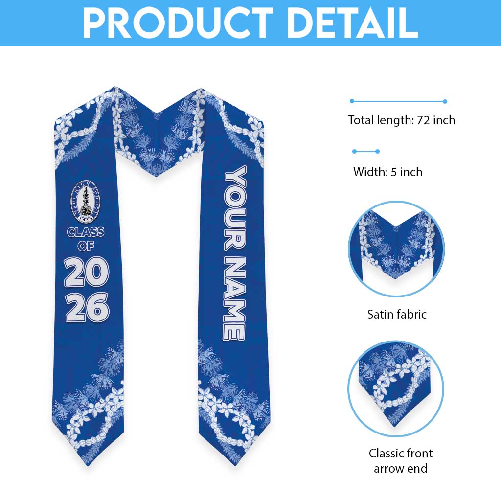 Custom Hawaii Maui High School Graduation Stole Tapa Pattern With Leis
