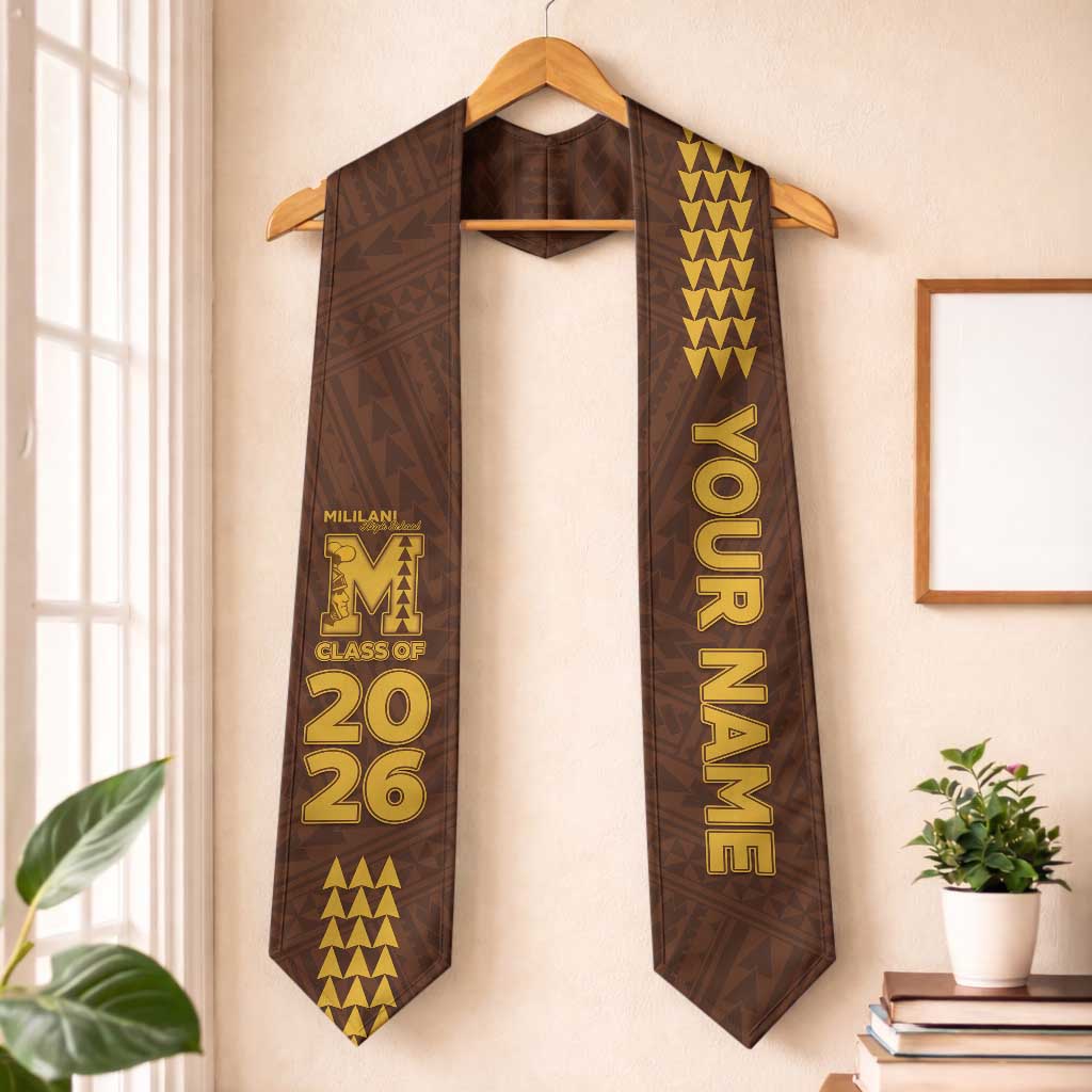 Custom Hawaii Mililani High School Graduation Stole Kakau Pattern LT05 One Size Brown - Polynesian Pride