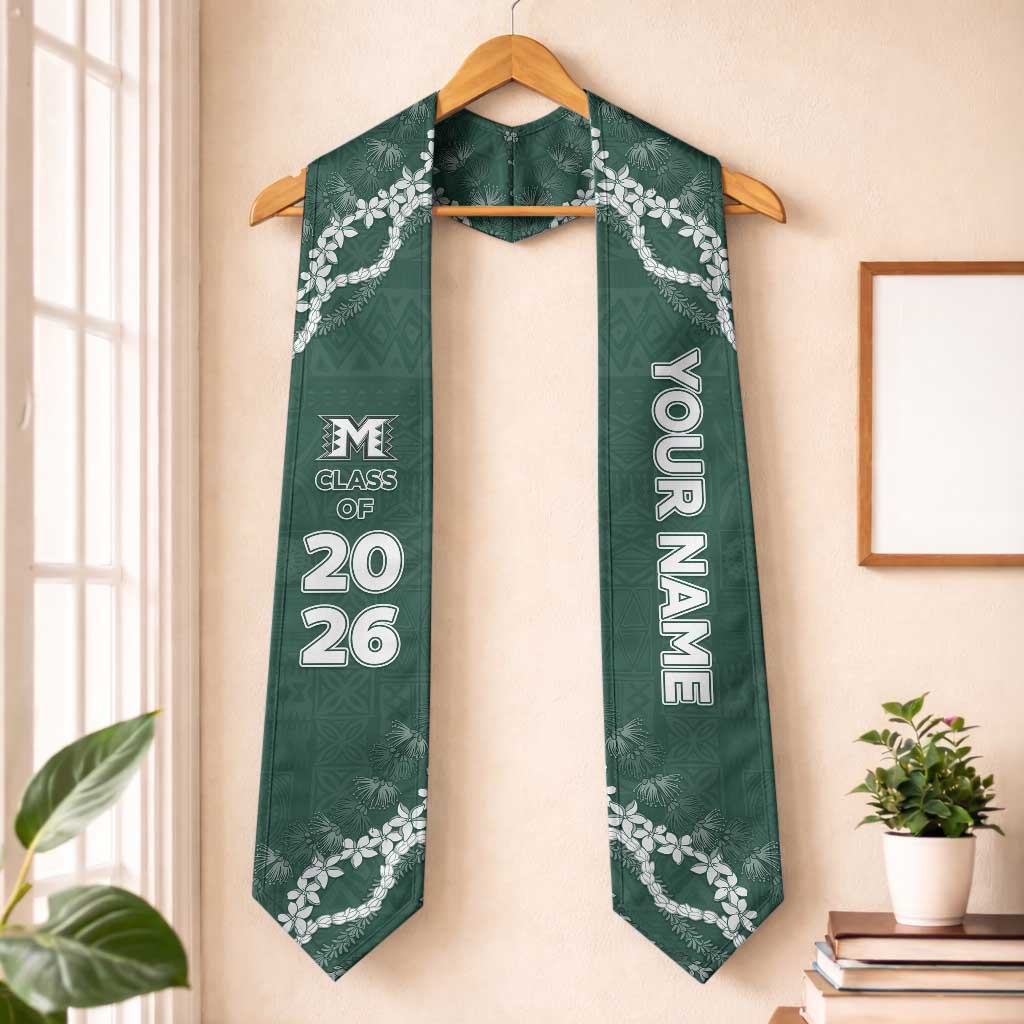 Custom Hawaii Molokai High School Graduation Stole Tapa Pattern With Leis