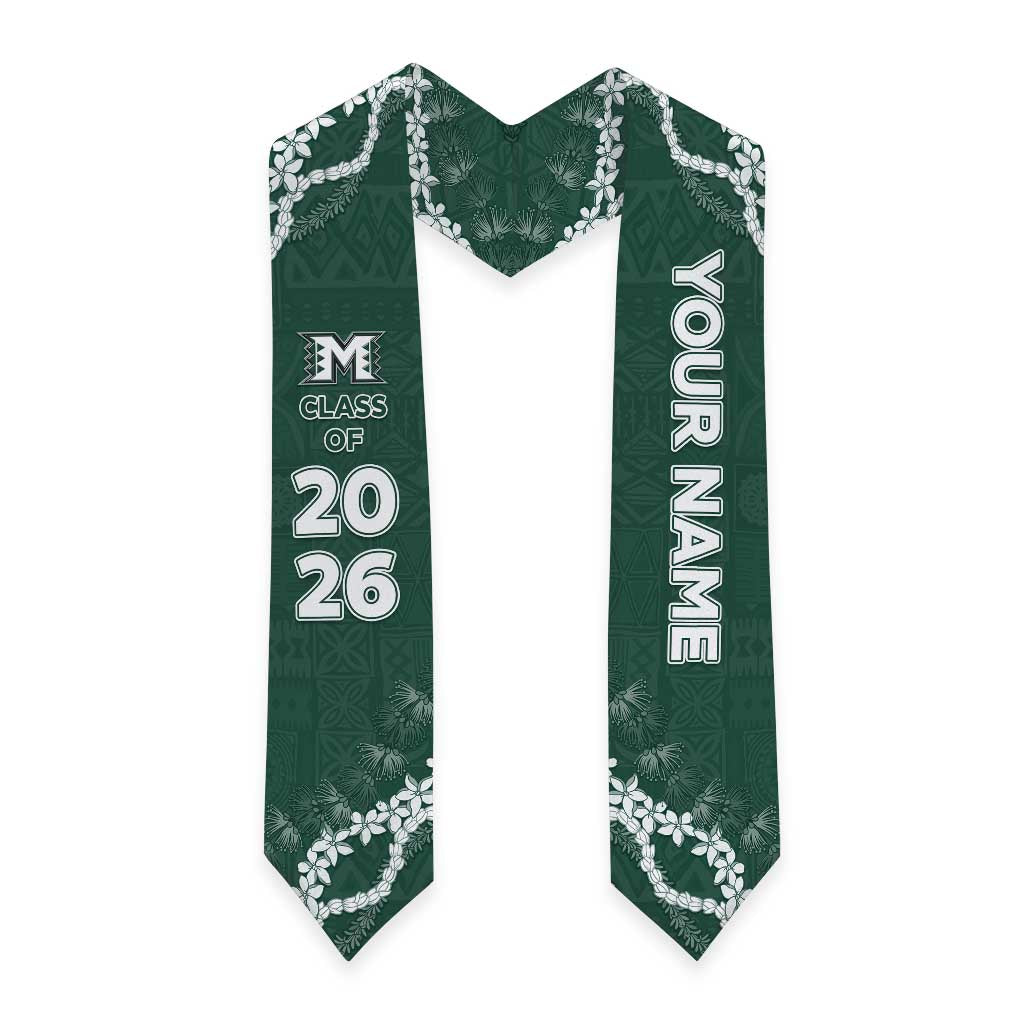 Custom Hawaii Molokai High School Graduation Stole Tapa Pattern With Leis