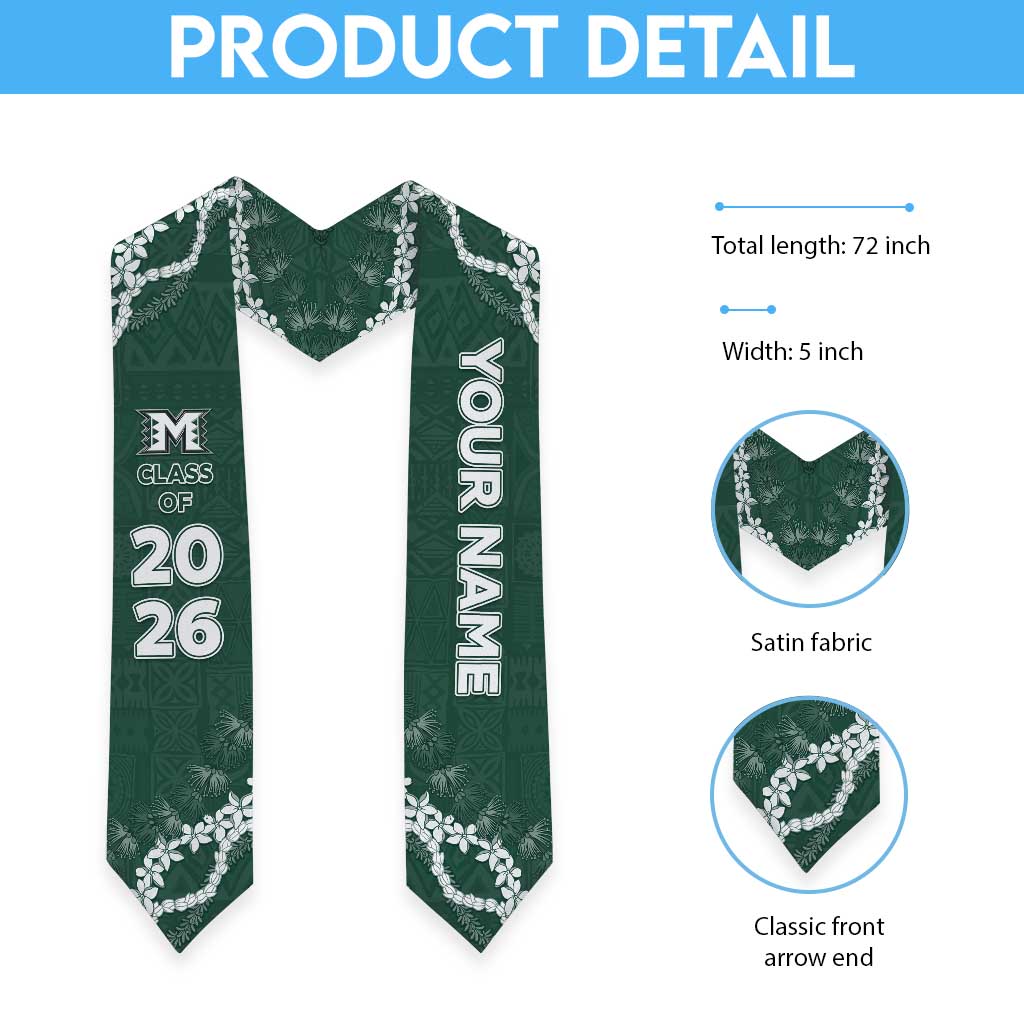 Custom Hawaii Molokai High School Graduation Stole Tapa Pattern With Leis