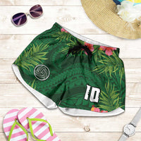 Custom Hawaii Volleyball Shorts for Women Kakau Abstract and Tropical Plants Green Color - Polynesian Pride