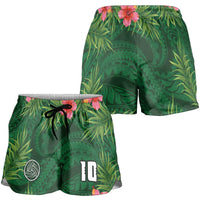 Custom Hawaii Volleyball Shorts for Women Kakau Abstract and Tropical Plants Green Color - Polynesian Pride