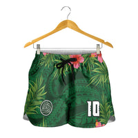 Custom Hawaii Volleyball Shorts for Women Kakau Abstract and Tropical Plants Green Color - Polynesian Pride