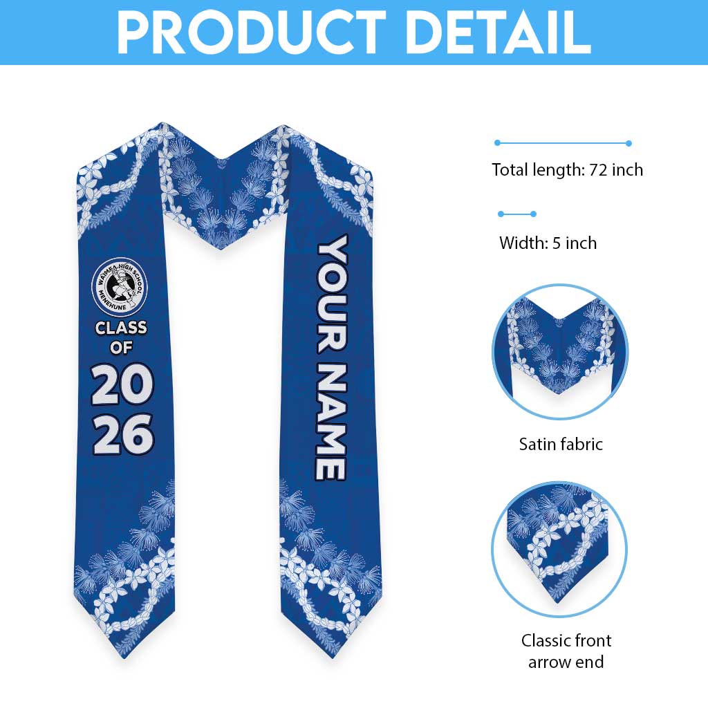 Custom Hawaii Waimea High School Graduation Stole Tapa Pattern With Leis