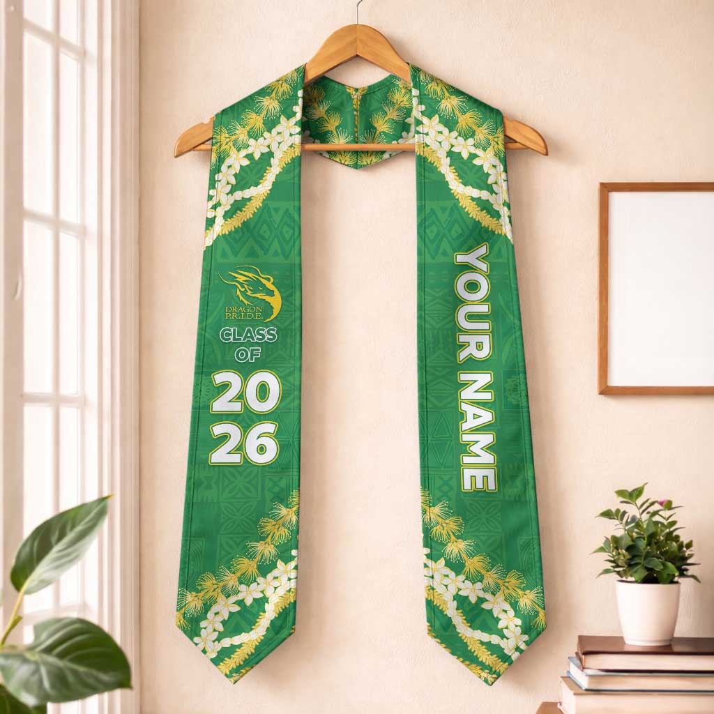 Custom Honokaa High And Intermediate School Graduation Stole Tapa Pattern With Leis