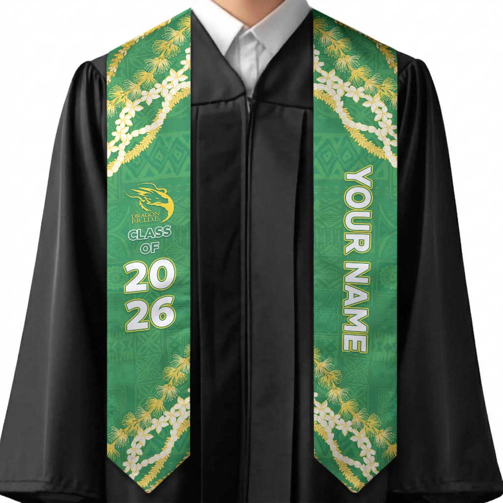 Custom Honokaa High And Intermediate School Graduation Stole Tapa Pattern With Leis LT05 - Polynesian Pride