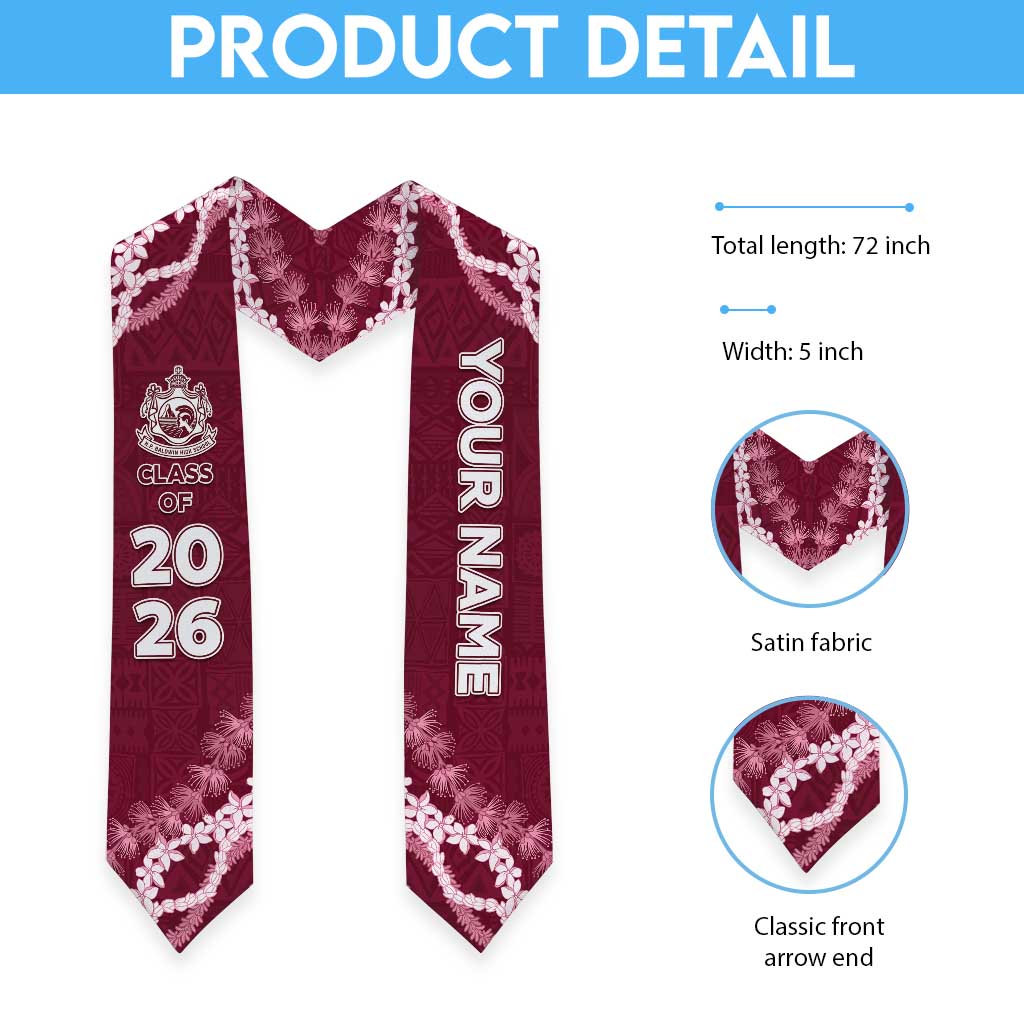 Custom H.P. Baldwin High School Graduation Stole Tapa Pattern With Leis LT05 - Polynesian Pride