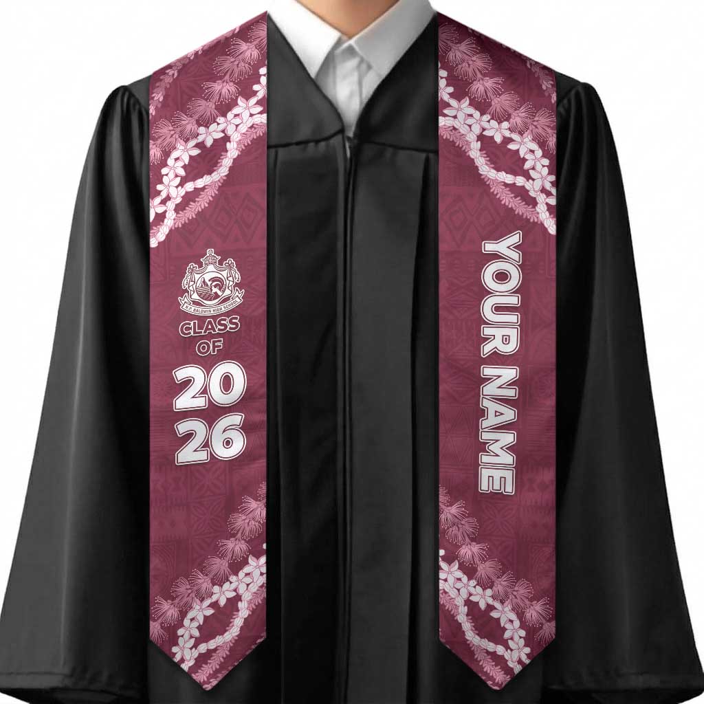 Custom H.P. Baldwin High School Graduation Stole Tapa Pattern With Leis LT05 - Polynesian Pride