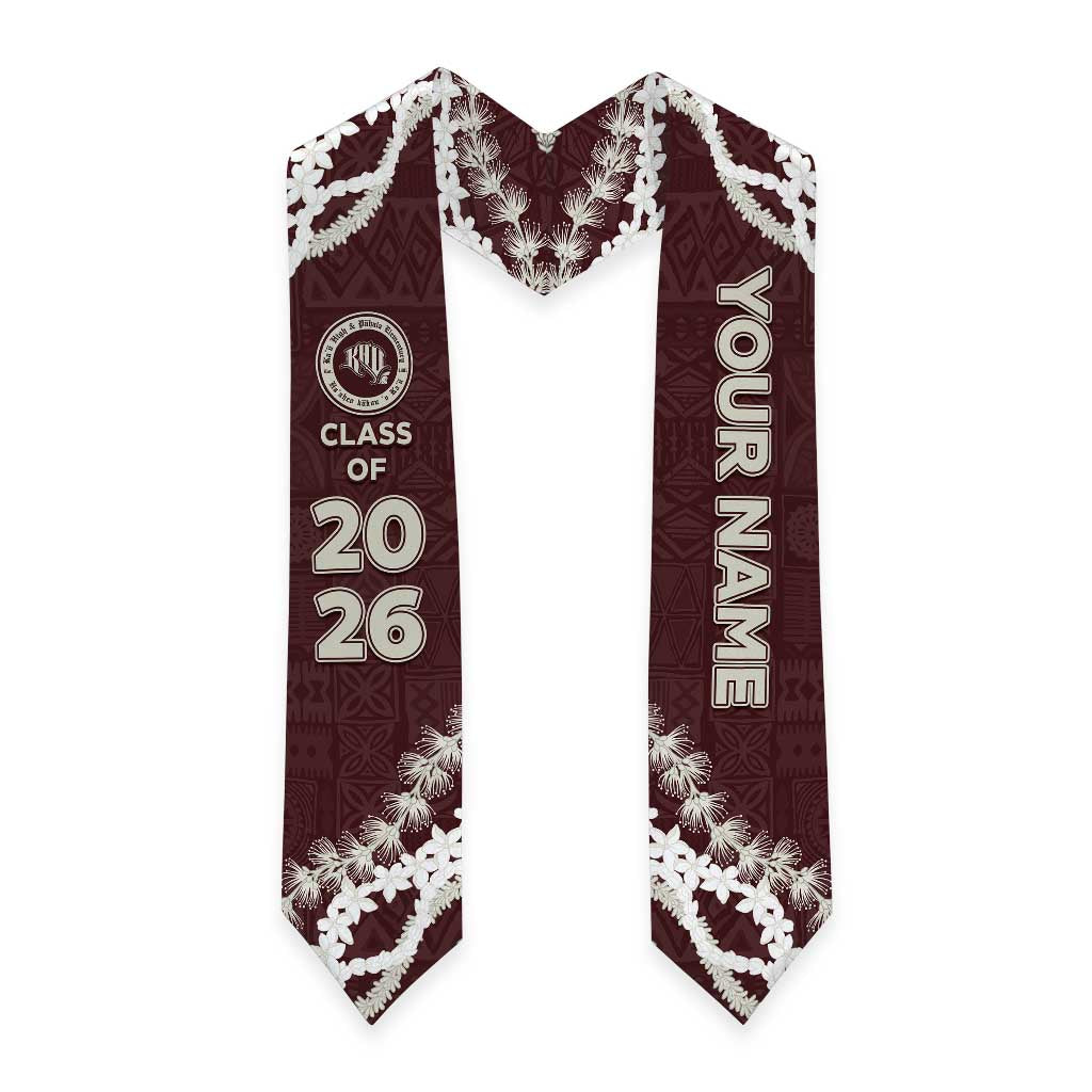 Custom Kau High And Pahala Elementary School Graduation Stole Tapa Pattern With Leis LT05 - Polynesian Pride
